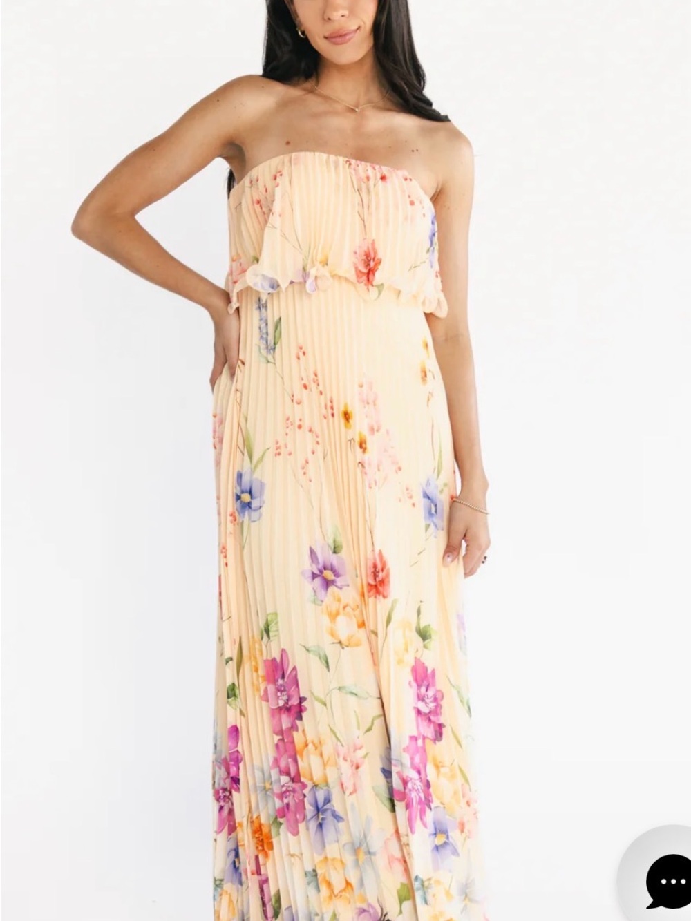 Baltic Born Bloom Pleated Strapless Maxi Dress | Multi Floral - M